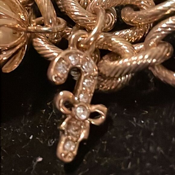 8” double gold plated chain bracelet w/4 simulated pearls & 4 candy cane charms - Picture 2 of 11